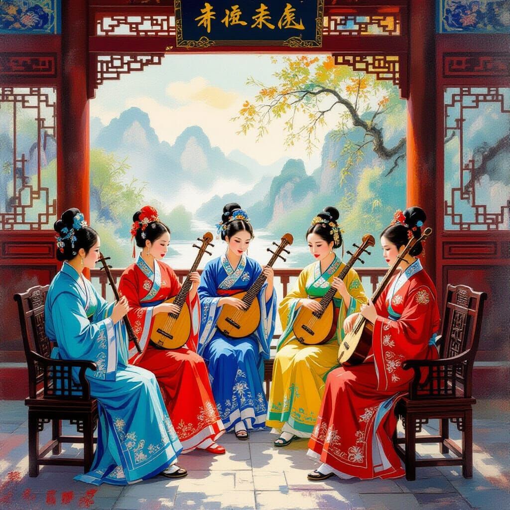 Chinese Orchestra Performance in Impressionist Style