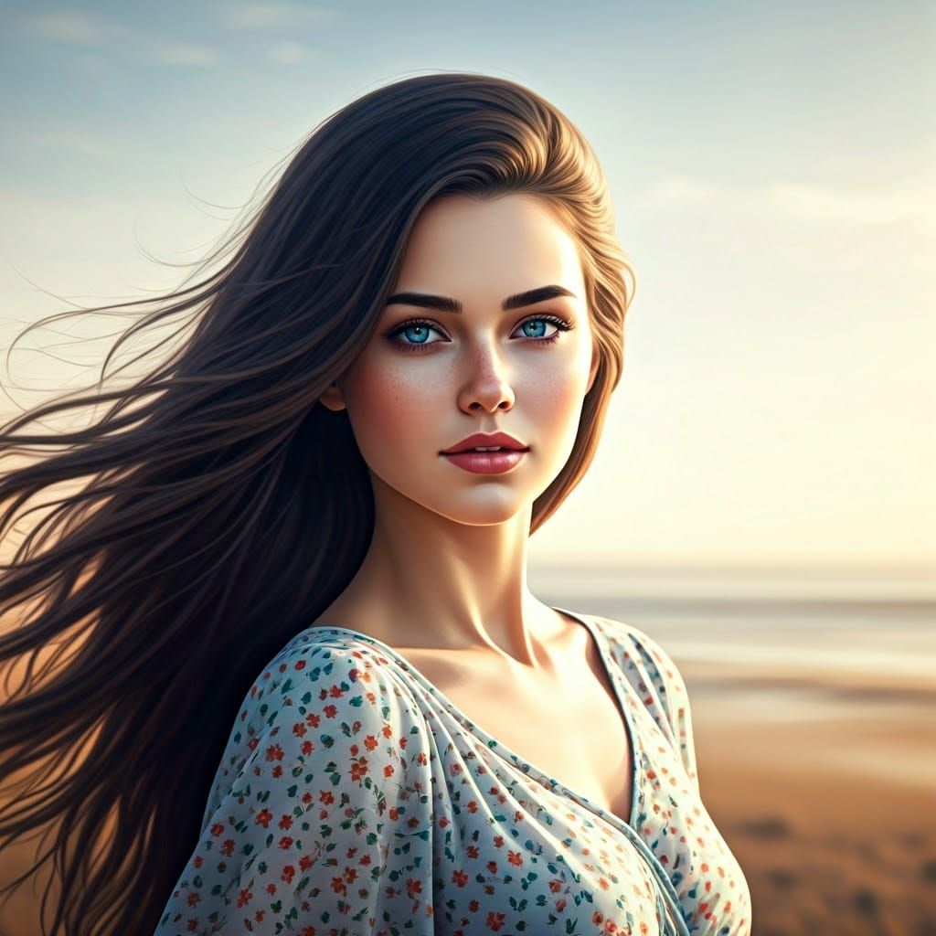 Lovers Embrace in Spring Field: Digital Art