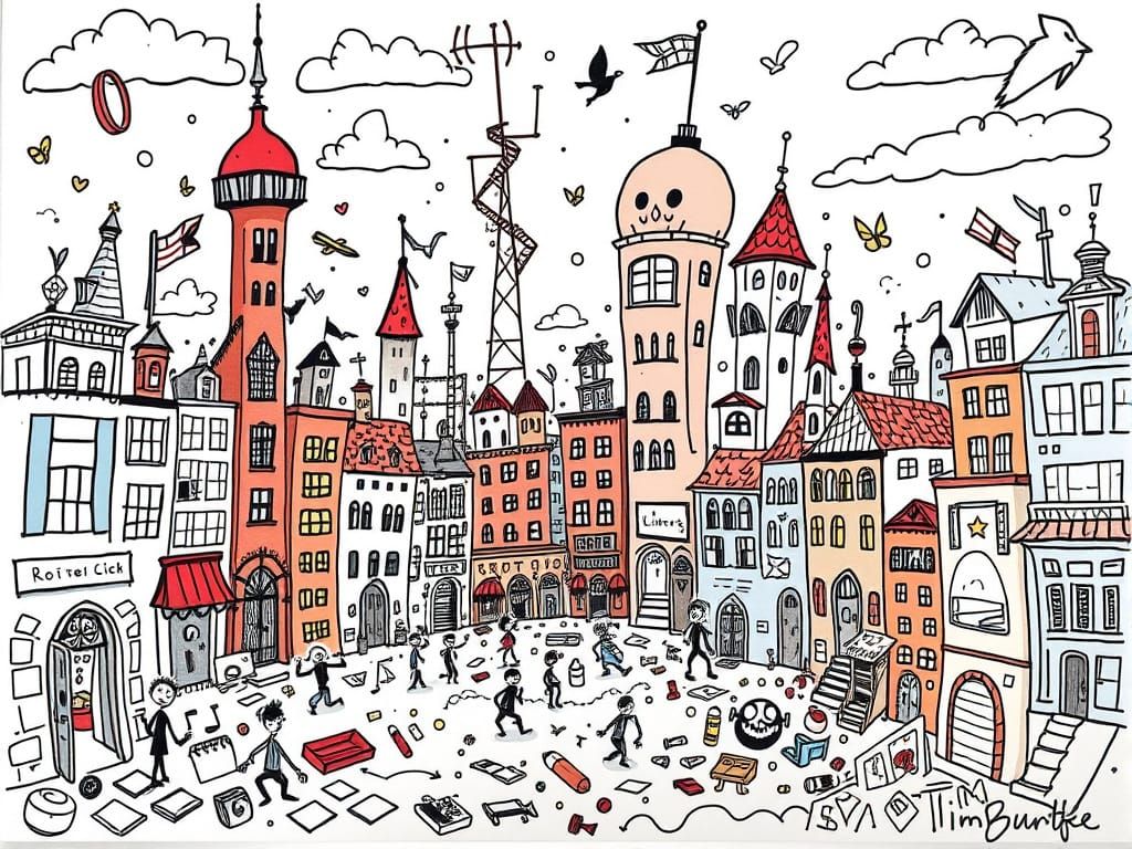 Doodle City in Tim Burton Style