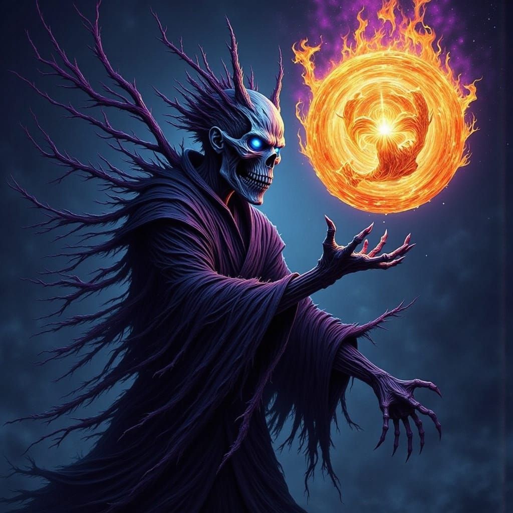 Ghastly Demoness with Fireball in Dark Fantasy Art