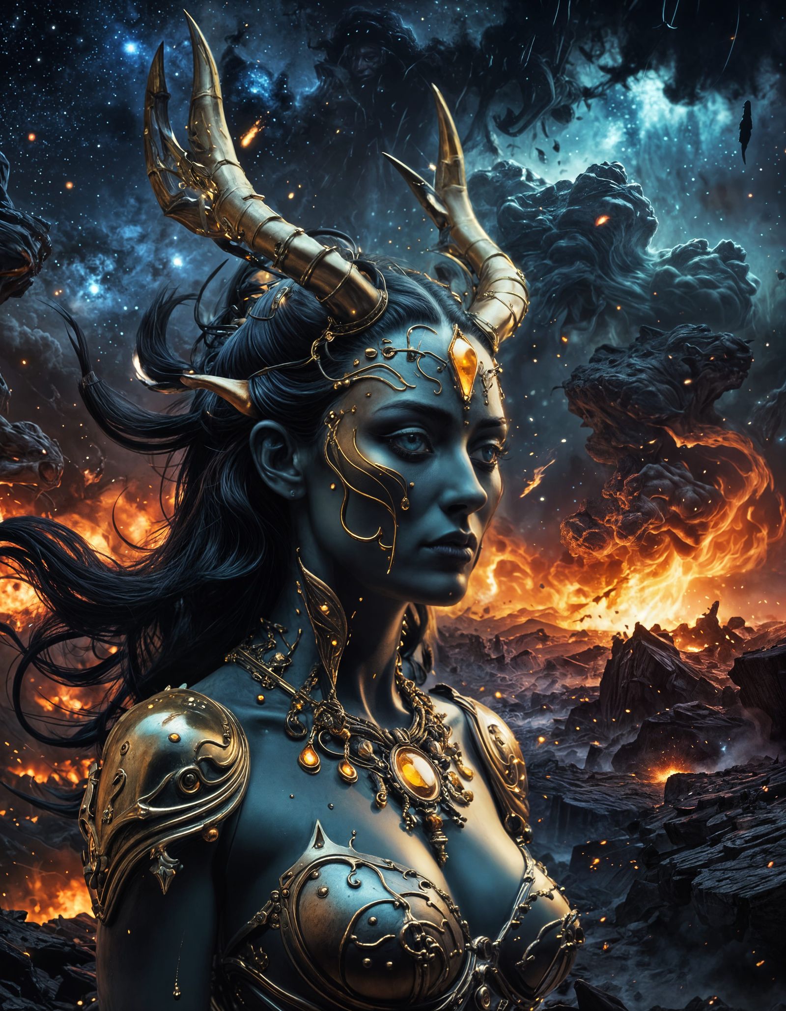 Ethereal Demoness in Vibrant Orange Hues