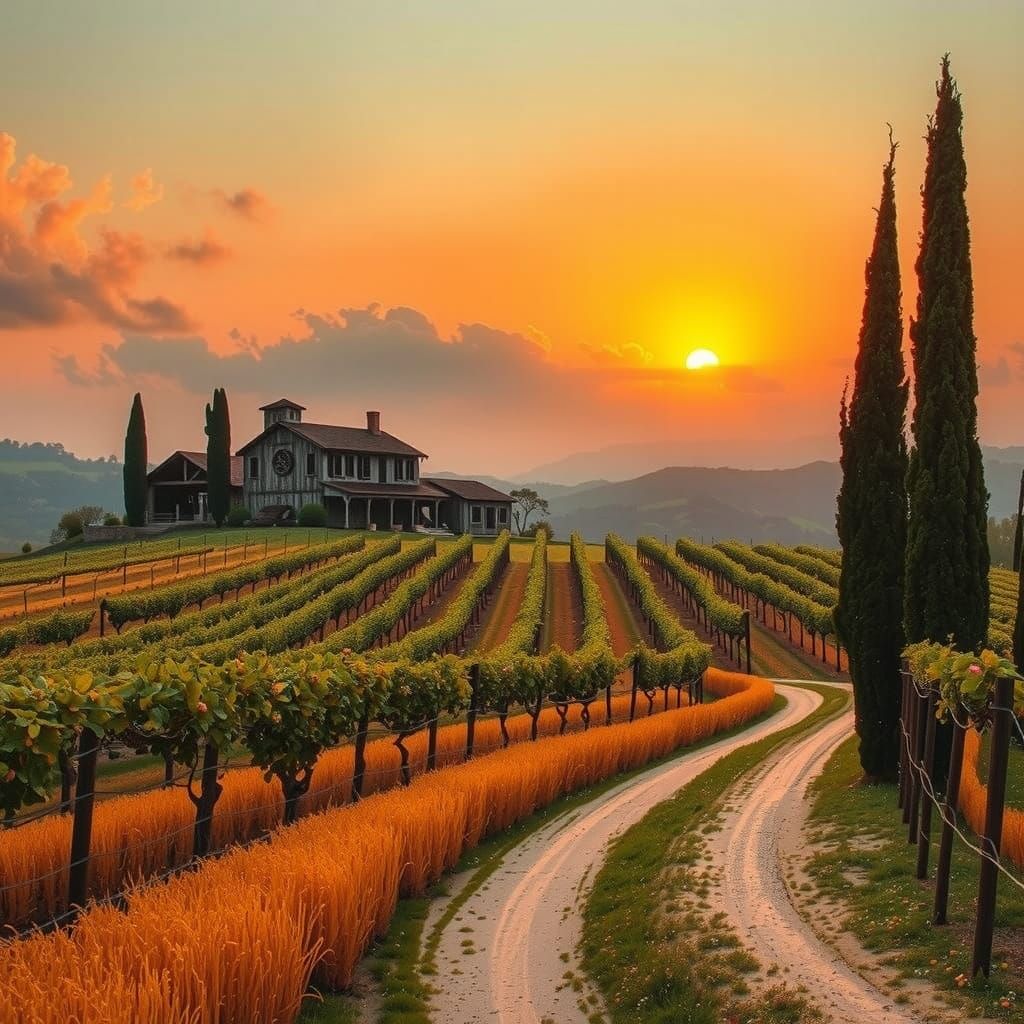 Romantic Napa Valley Vineyard at Sunset