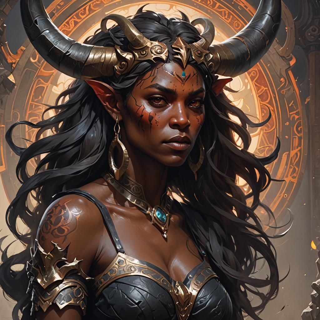 Demonic Black Female Minotaur Portrait in 8K