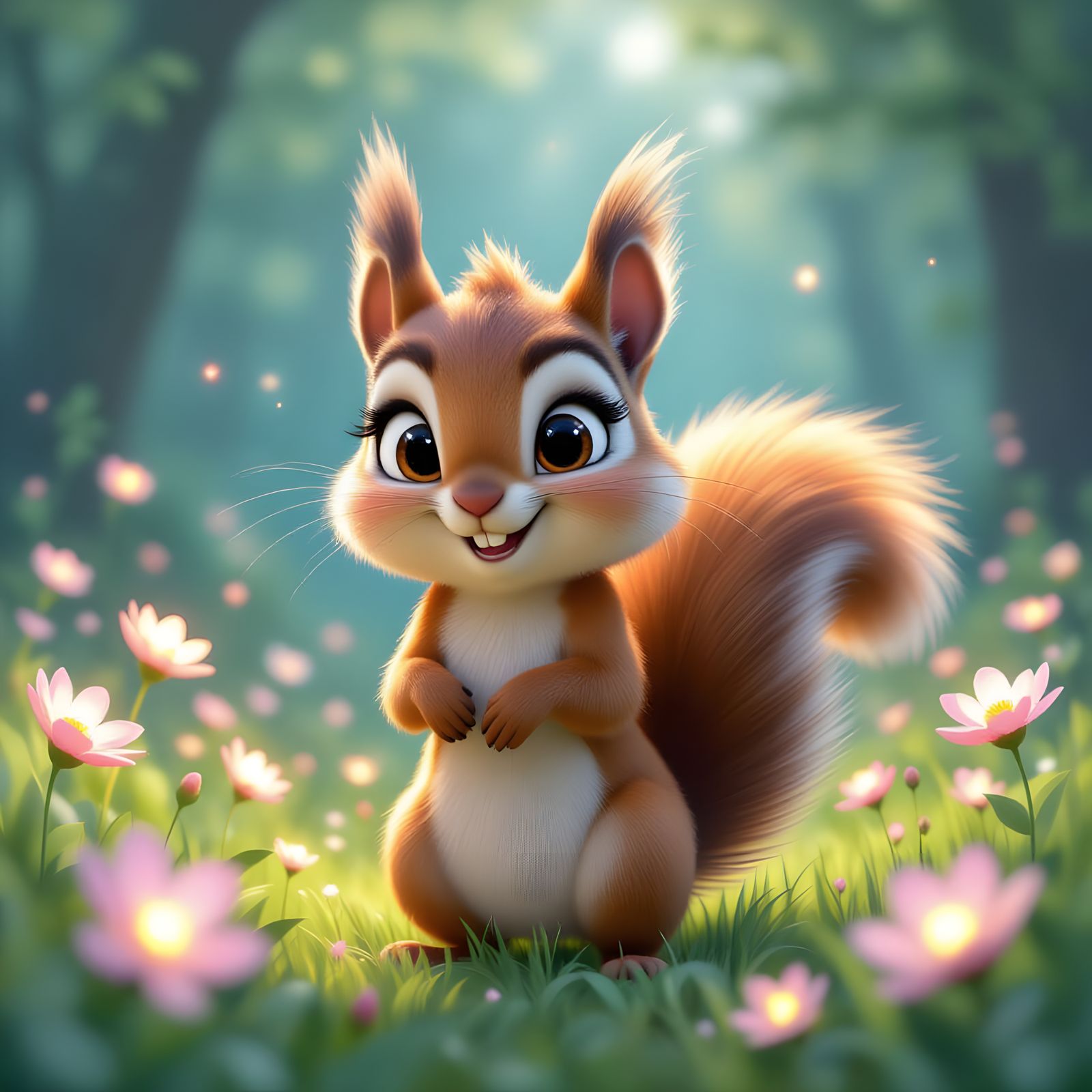Pixar Squirrel Dances in Dreamy Watercolor Forest