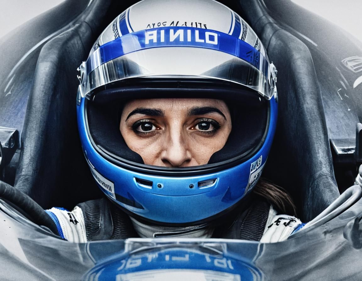 F1 Driver in Silver Car: Hyperrealistic Charcoal Drawing