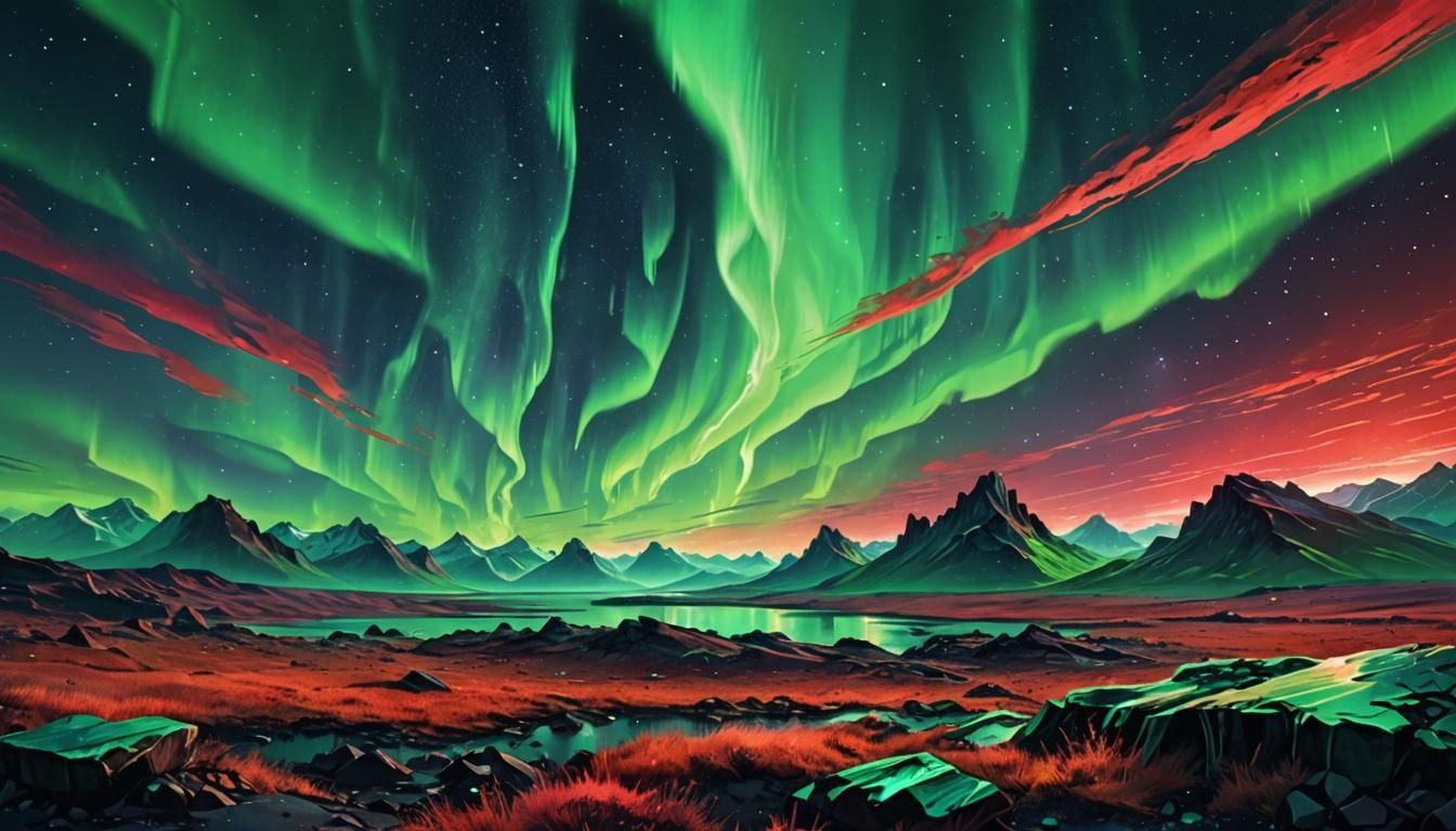 Windswept Wasteland at Night with Northern Lights