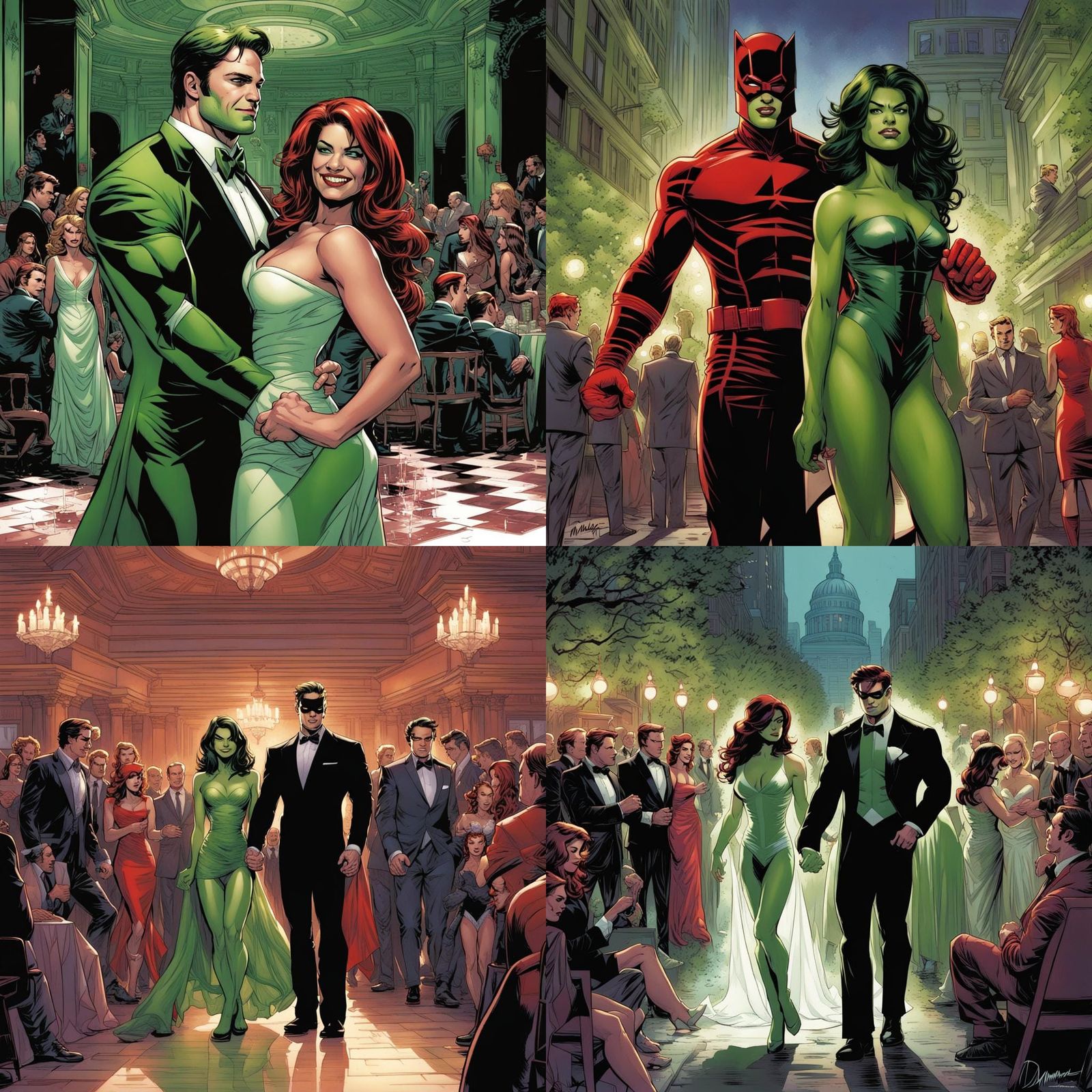 Daredevil and She-Hulk at Avengers Prom as Comic Art