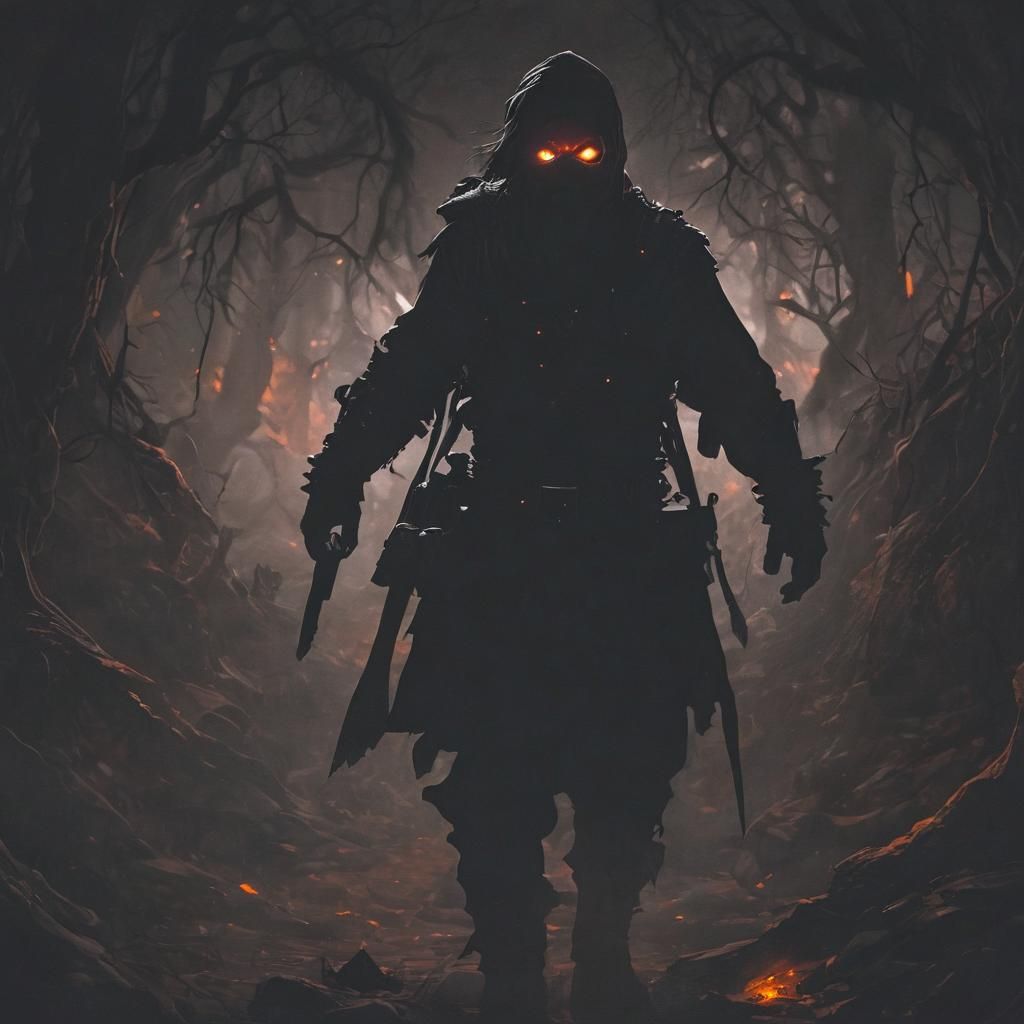 Eerie Dark Fantasy Adventurer in Shadows