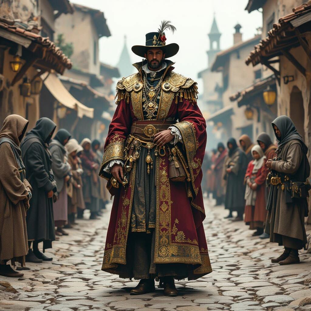 Opulent Tax Collector in Fantasy Town Square