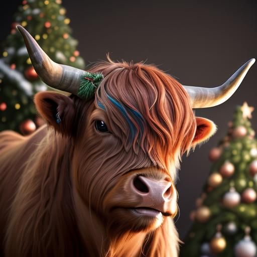 Highland Cow and Christmas Tree, Splash Art