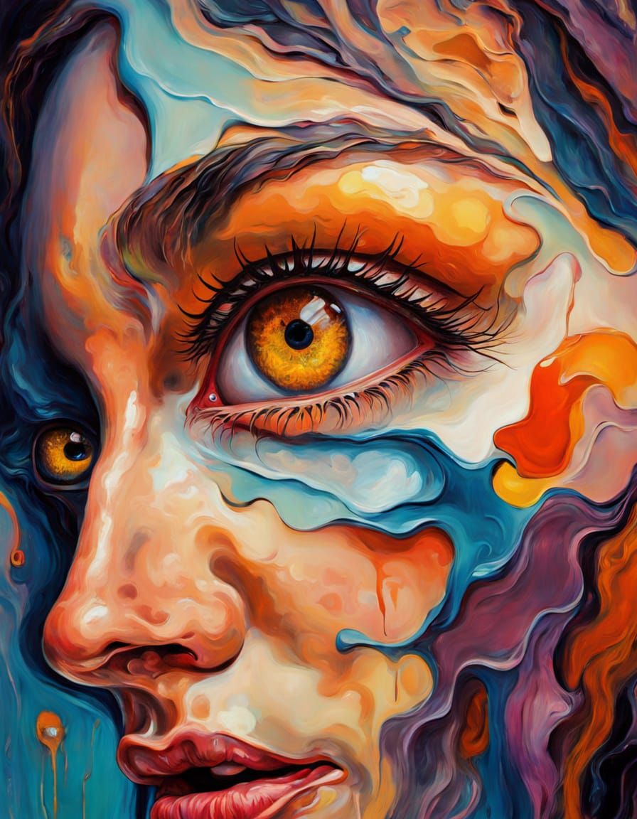 Surreal Self-Observation in Oil Painting Style