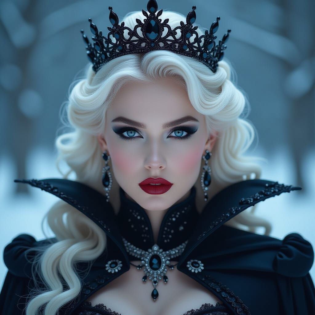 Mystical Queen in Dark Winter Forest, Photorealistic Portrai...