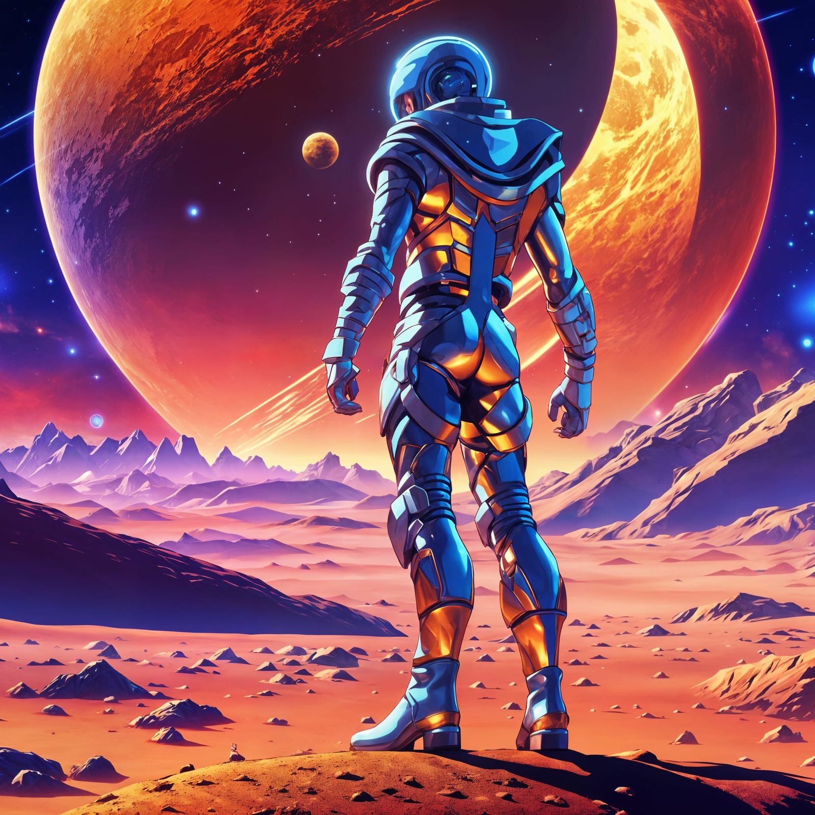 Anime-Style Sci-Fi Character on Alien Planet