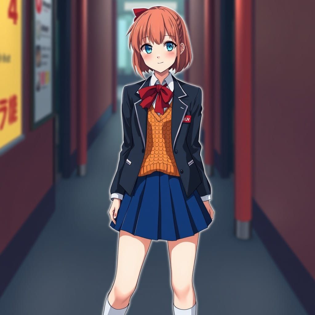 Cheerful Japanese Schoolgirl in Vibrant Manga Style