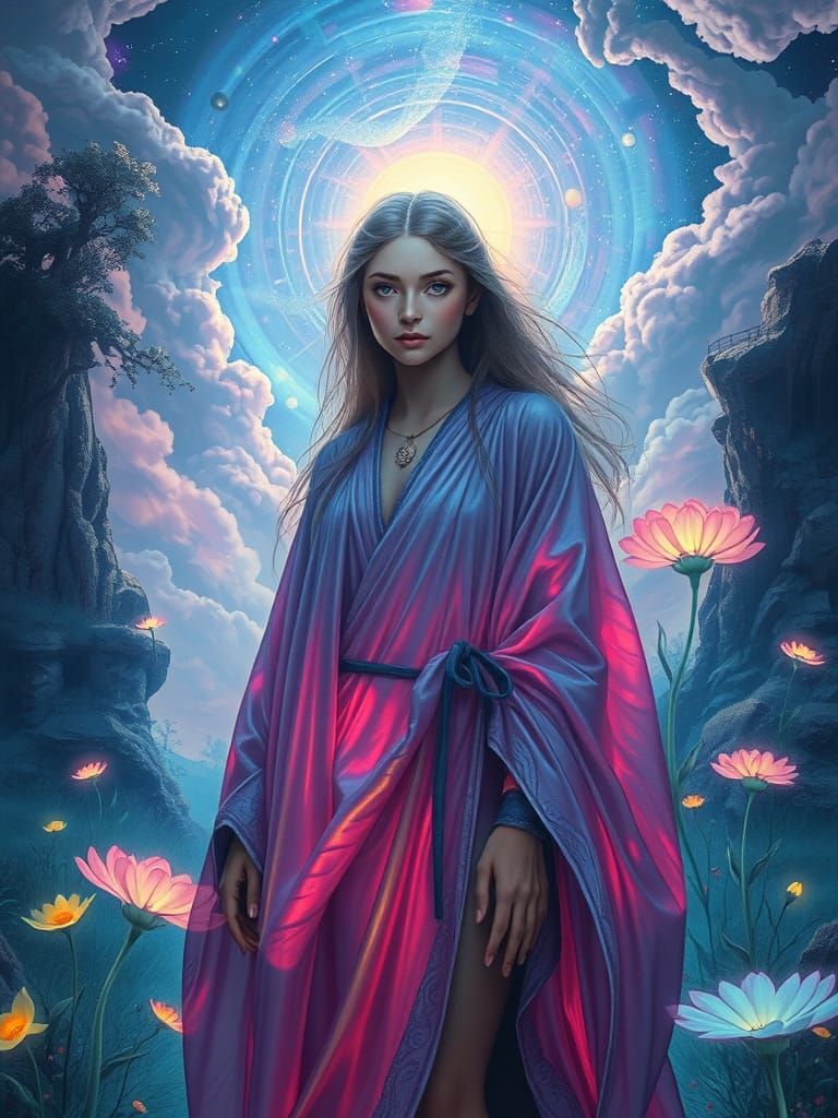 Ethereal Dreamscapes: Androgynous Woman in Iridescent Splend...