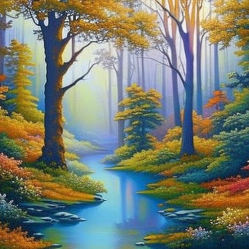 Enchanted Autumn Forest in Impasto Gouache Style