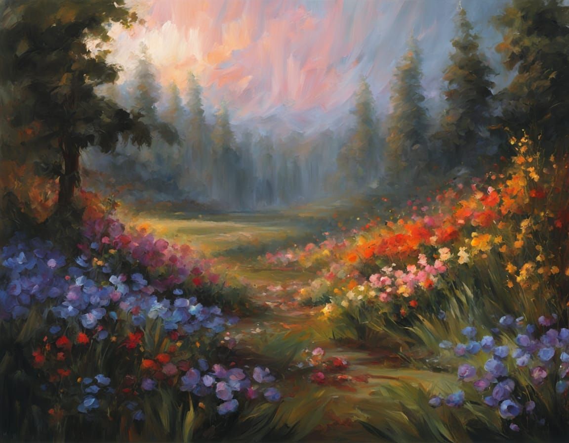 Vibrant Spring Awakening in Impasto Abstract Style