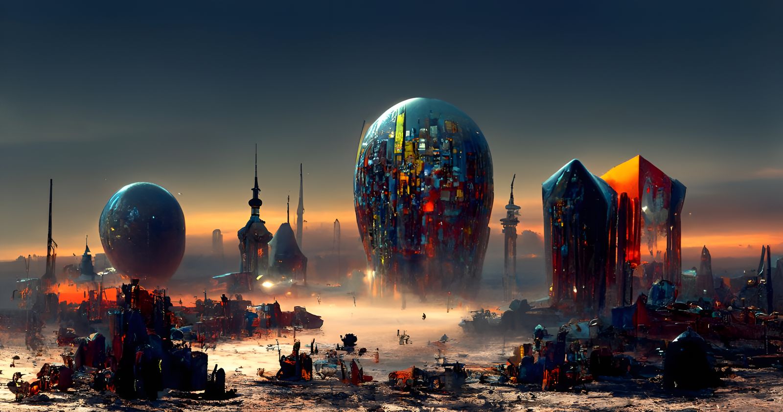 Thriving Space City at Dawn: Digital Matte Painting