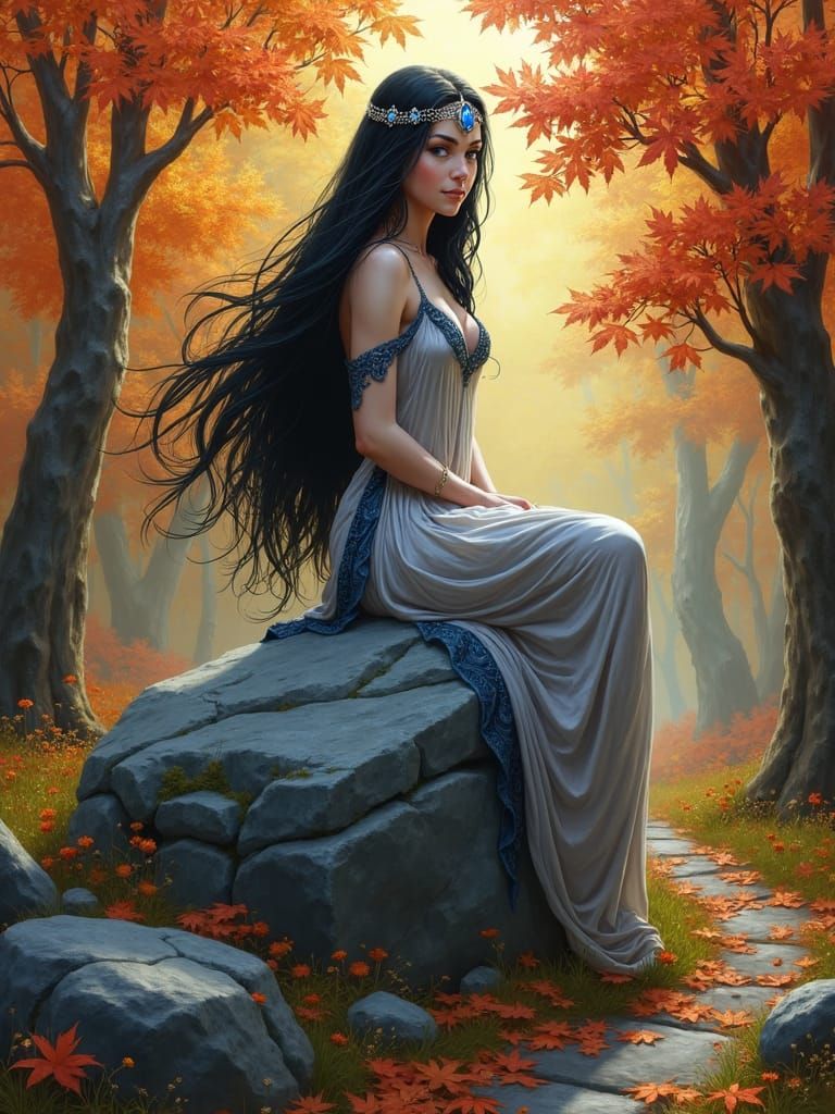 Norse Goddess Vör in Autumn Landscape
