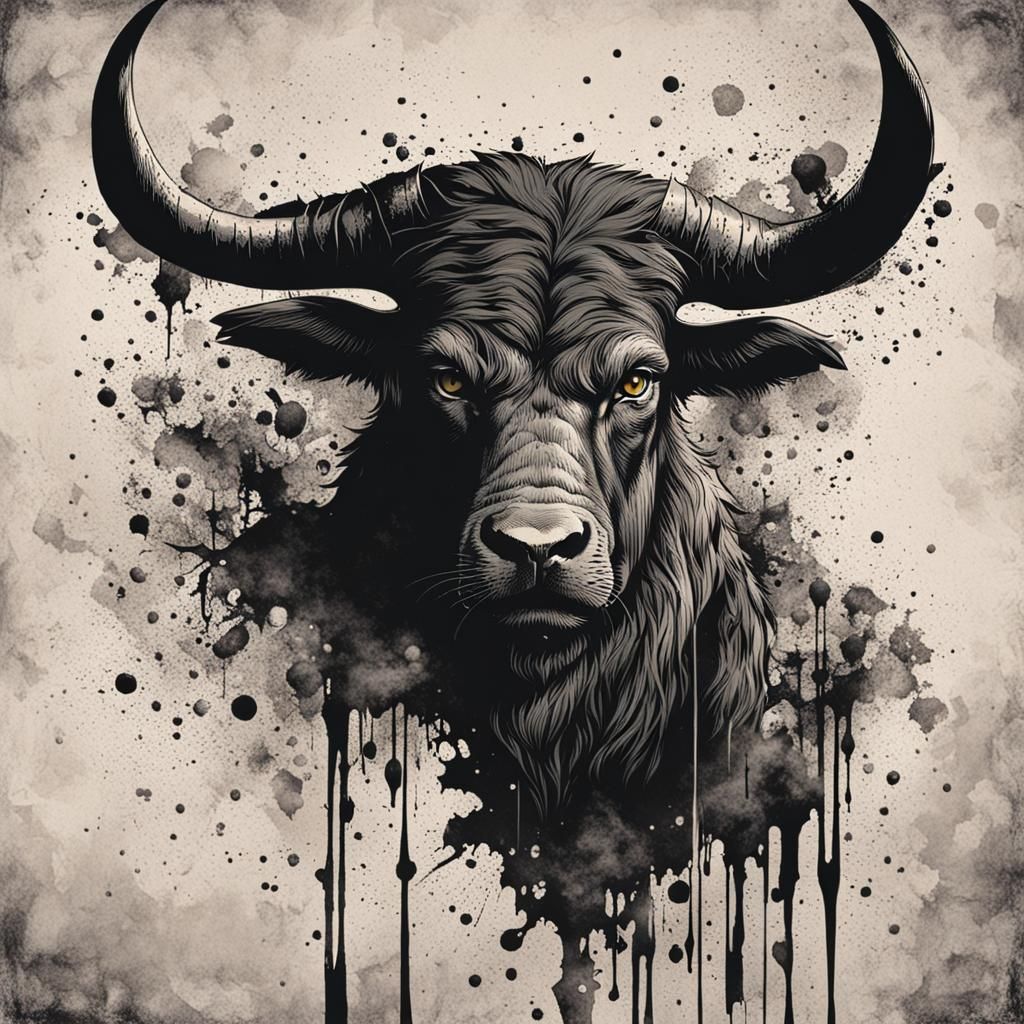 Abstract Ink Drawing of a Bull