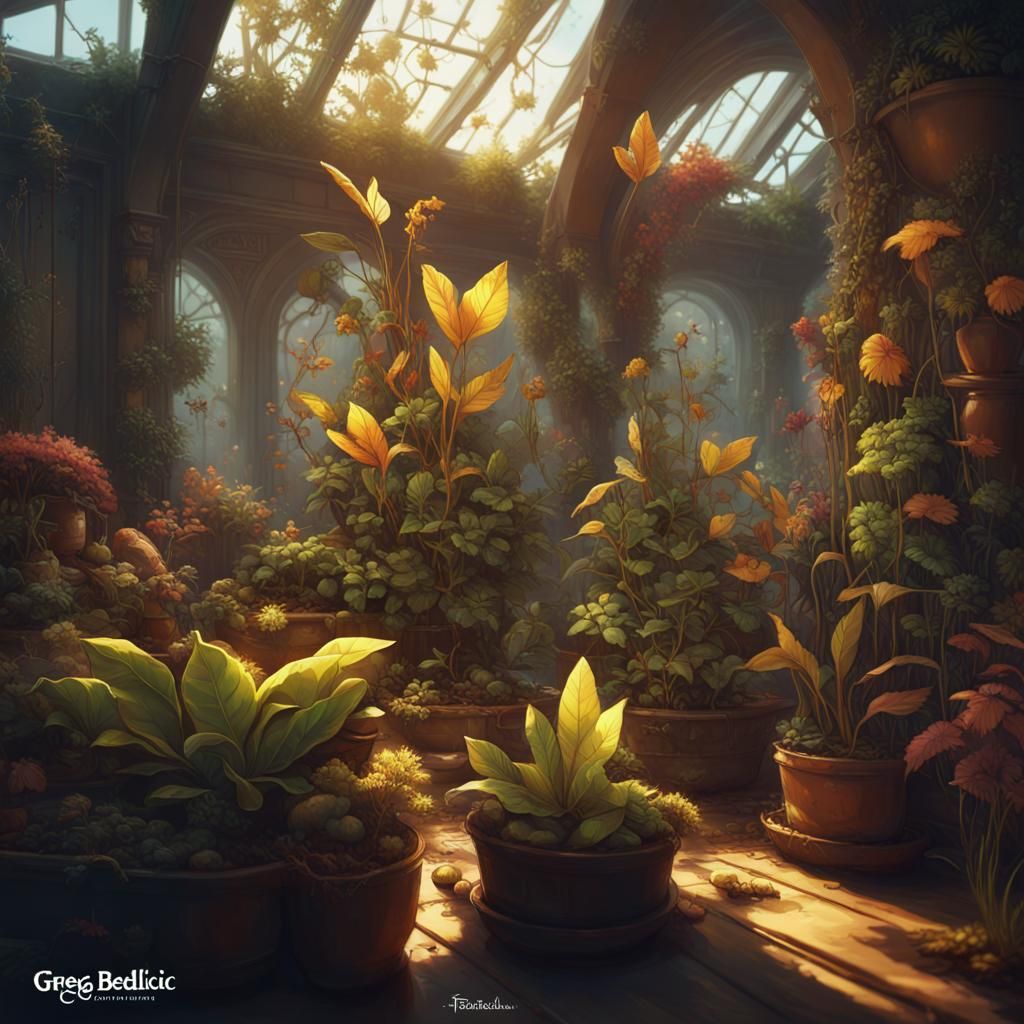 Ethereal Magical Plants in Golden Hour, Digital Art