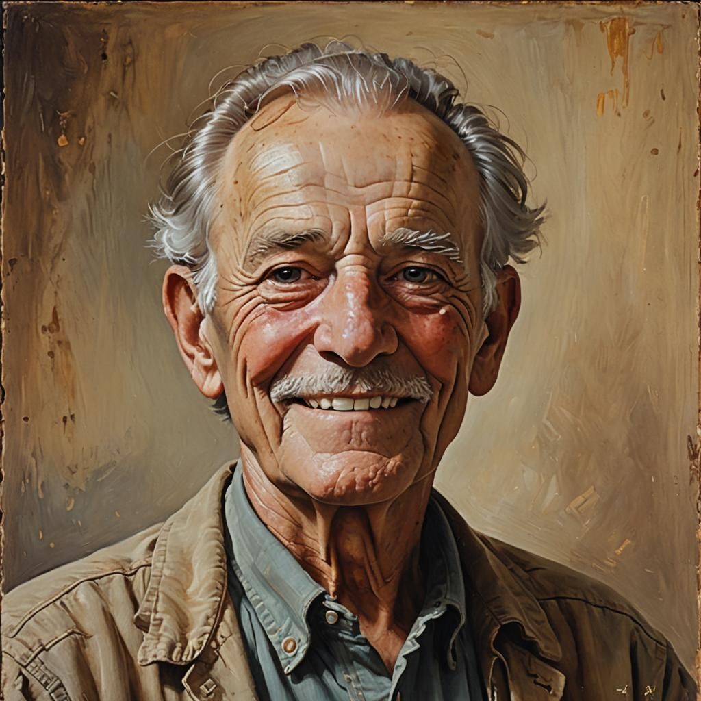Warm Oil Portrait of Smiling Grandfather in Realism Style