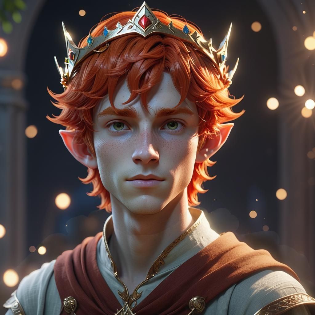 Redhead Elf Boy in Cosmic Fantasy Anime Style