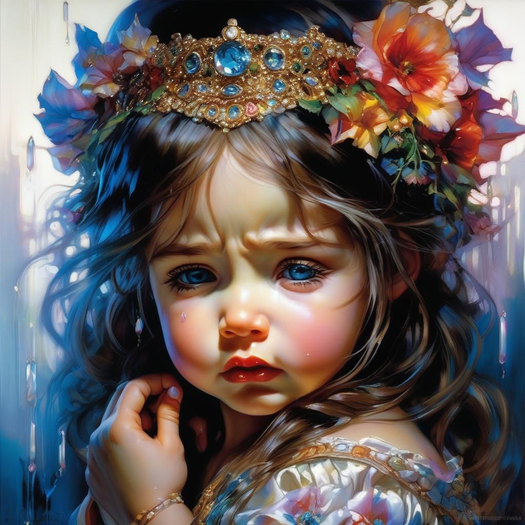 Sad Mother and Baby Portrait in Anime Style