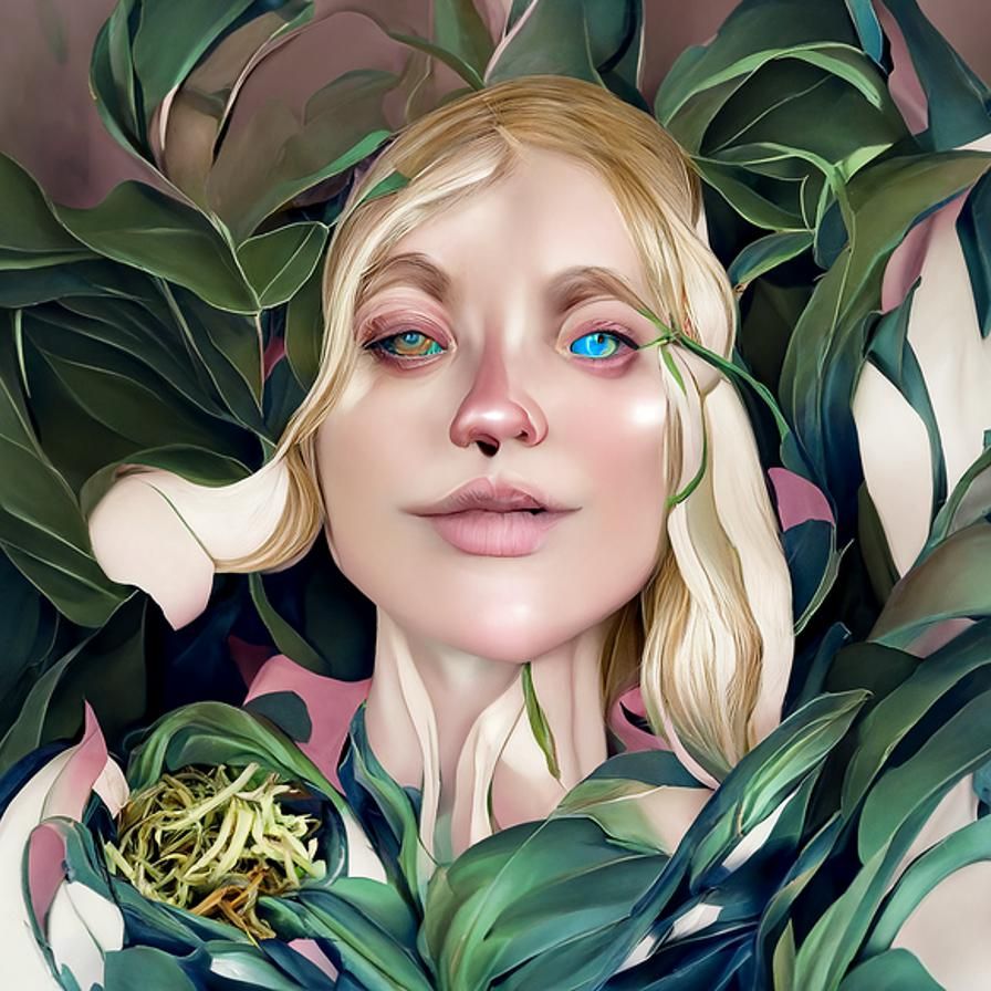 Surreal Woman Hiding in Plants, Digital Art