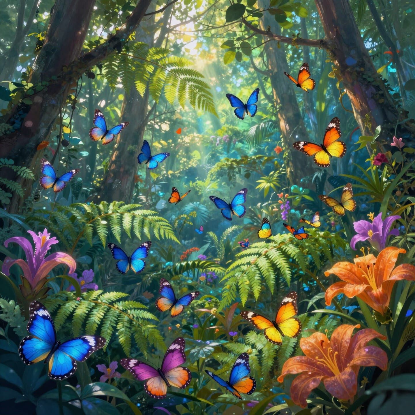 Magical Realism Butterflies in Lush Rainforest