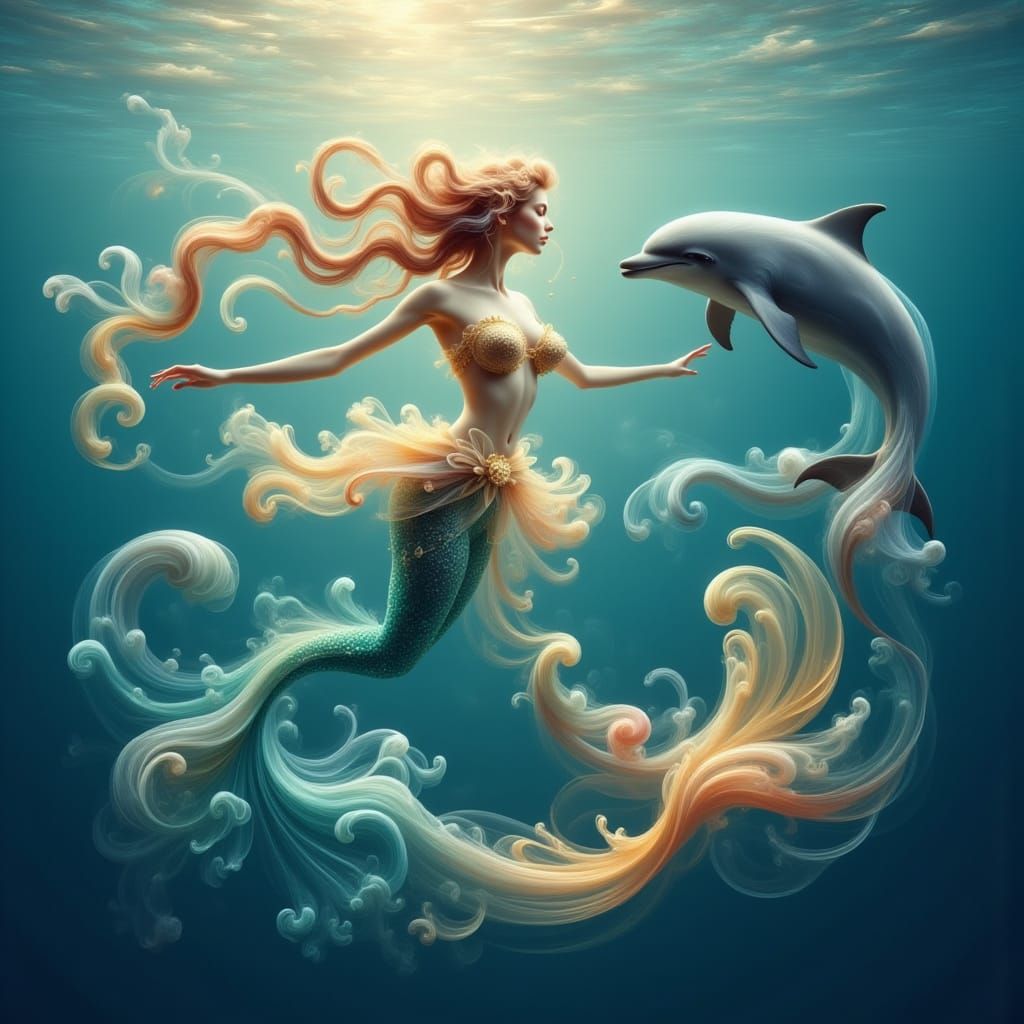 Mermaid Sailor Moon Swims with Dolphins in Pacific Ocean