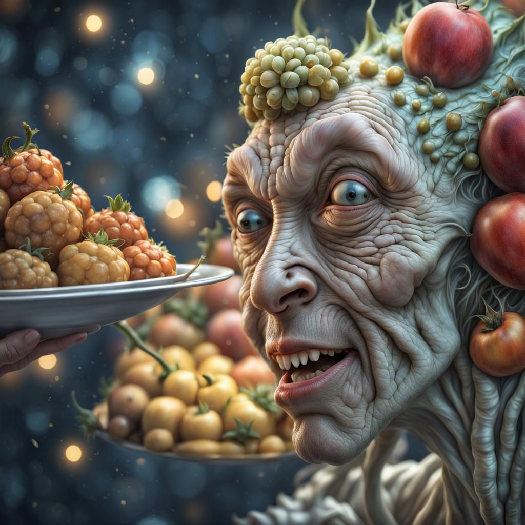 Detailed Faces in a Maximalist Feast of Bizarre Foods