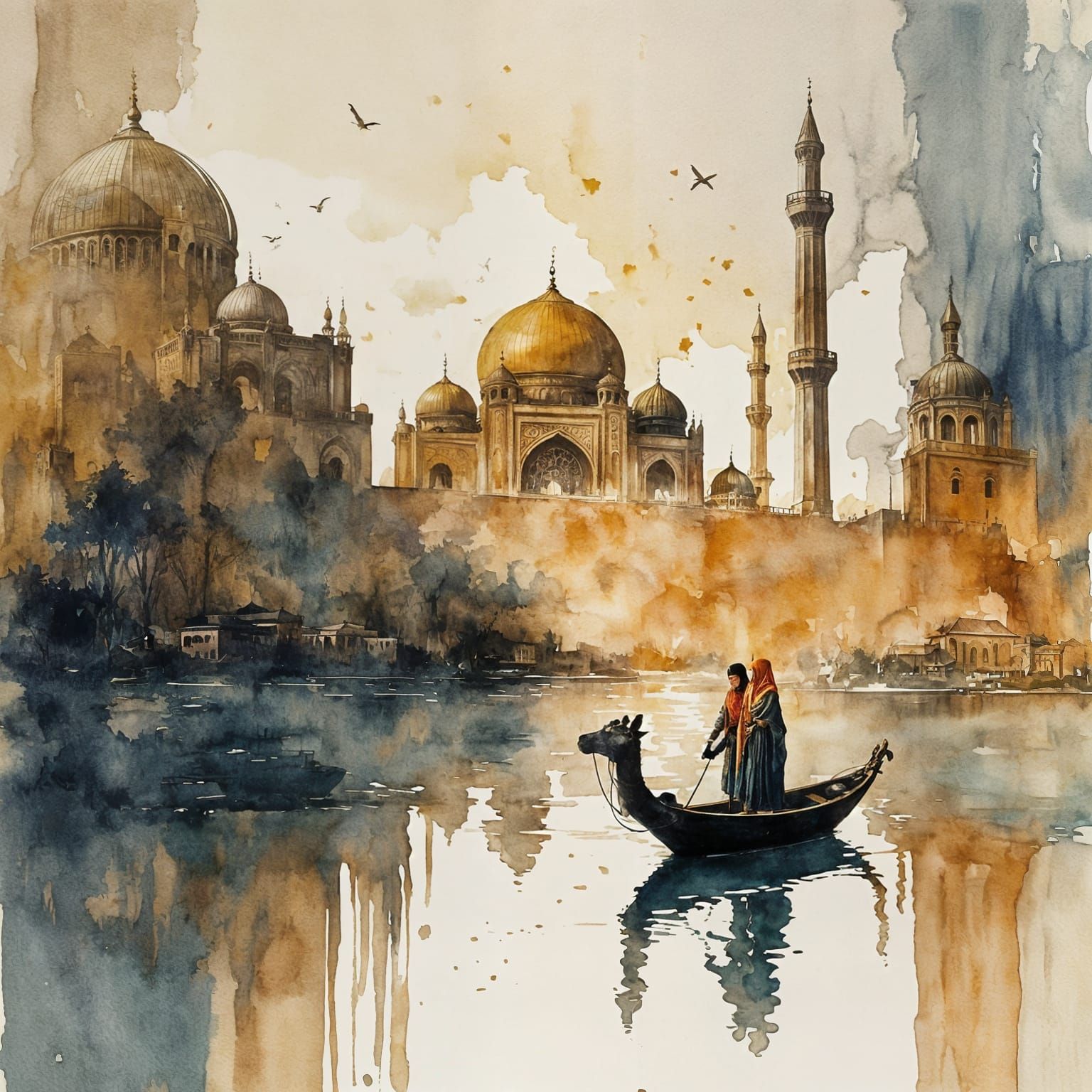 Magical Middle Eastern Night in Gouache Style