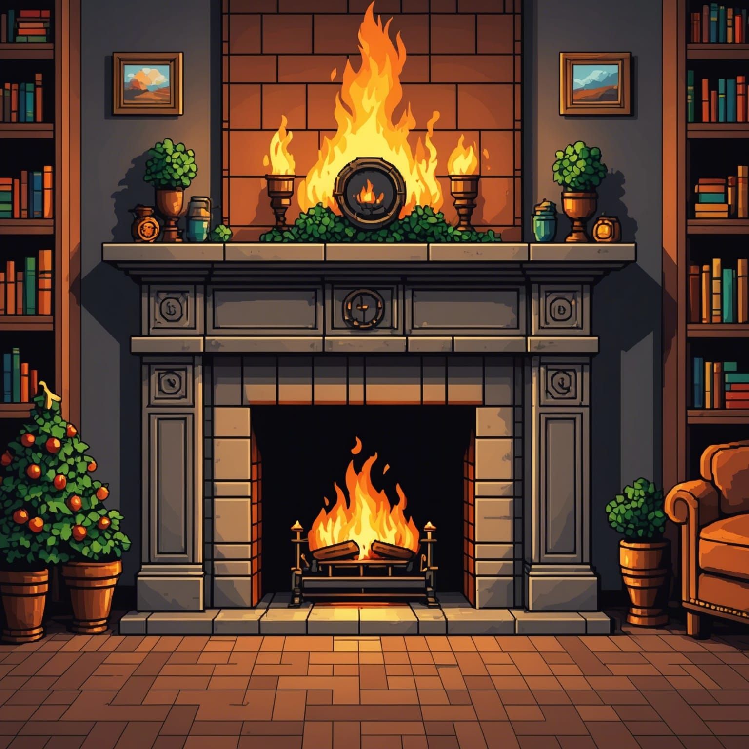 Pixel Art Fireplace