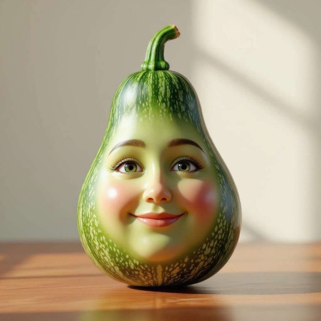 Realistic Bottle Gourd with Human Face, Soft Lighting