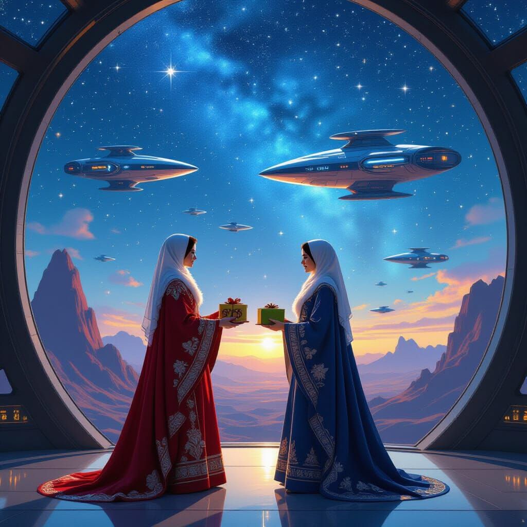 Interstellar Gift Exchange in Sci-Fi Style