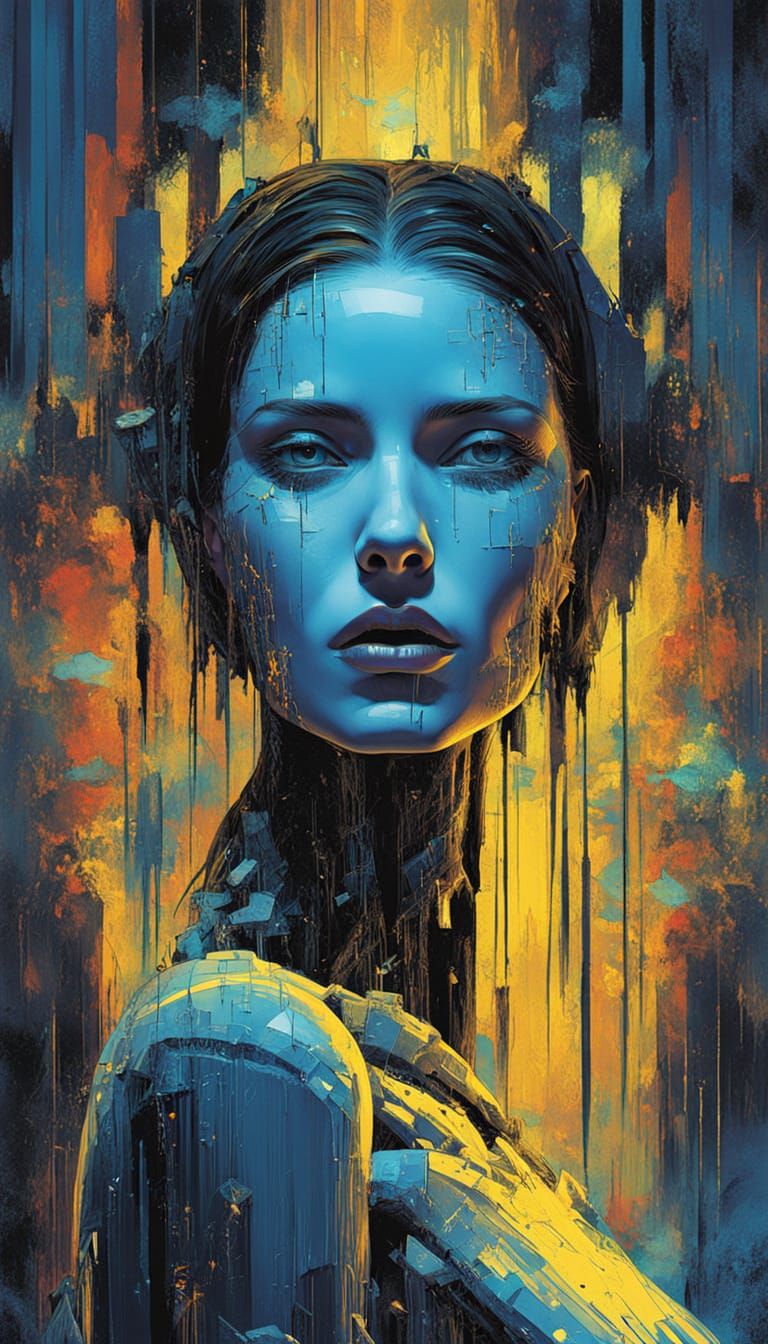 Cyber Suffering Queen Tarot Card in Dark Fantasy