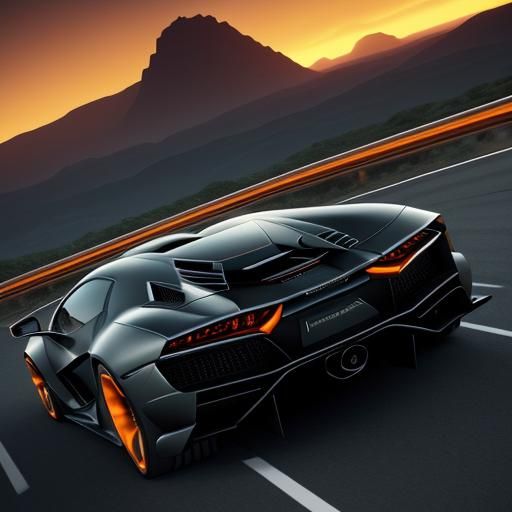 Lamborghini Speeding Through an Orange Sunset