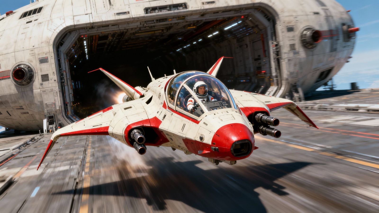 Space Fighter Launching from Mother Ship