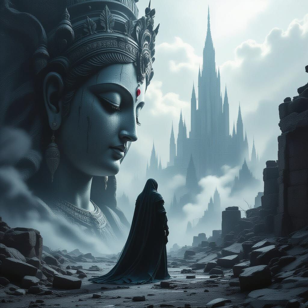 Fallen Angel in Cyberpunk Cathedral: Juxtaposition of Worlds