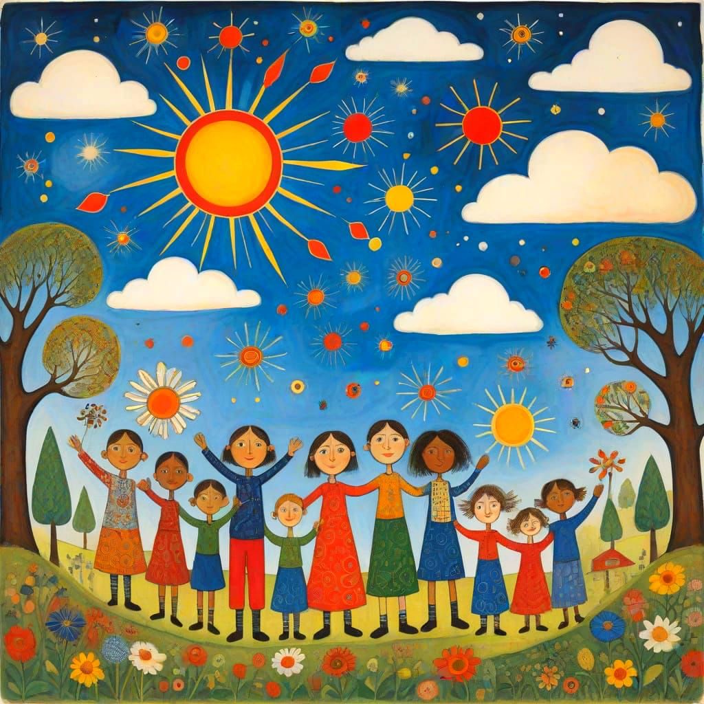 Happy Children in a Joyful Semi-Circle