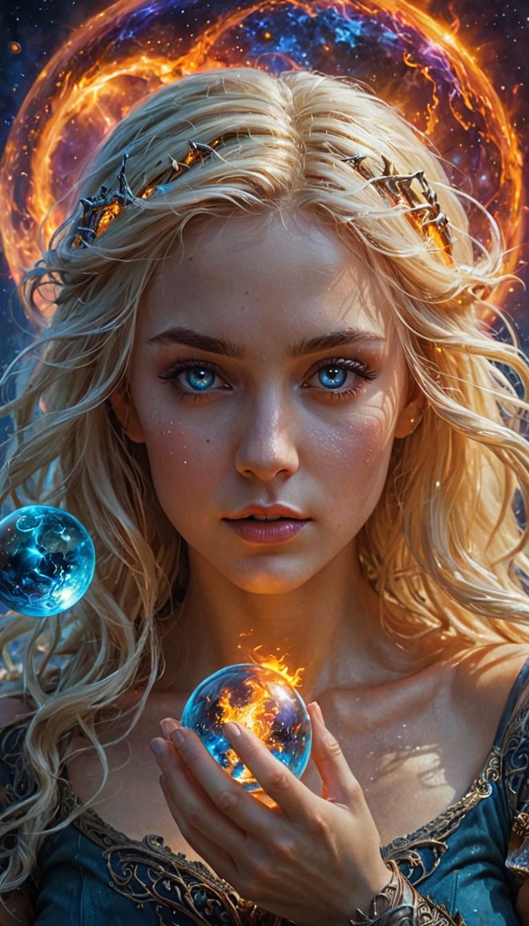 Ethereal Elf Woman with Elemental Orbs