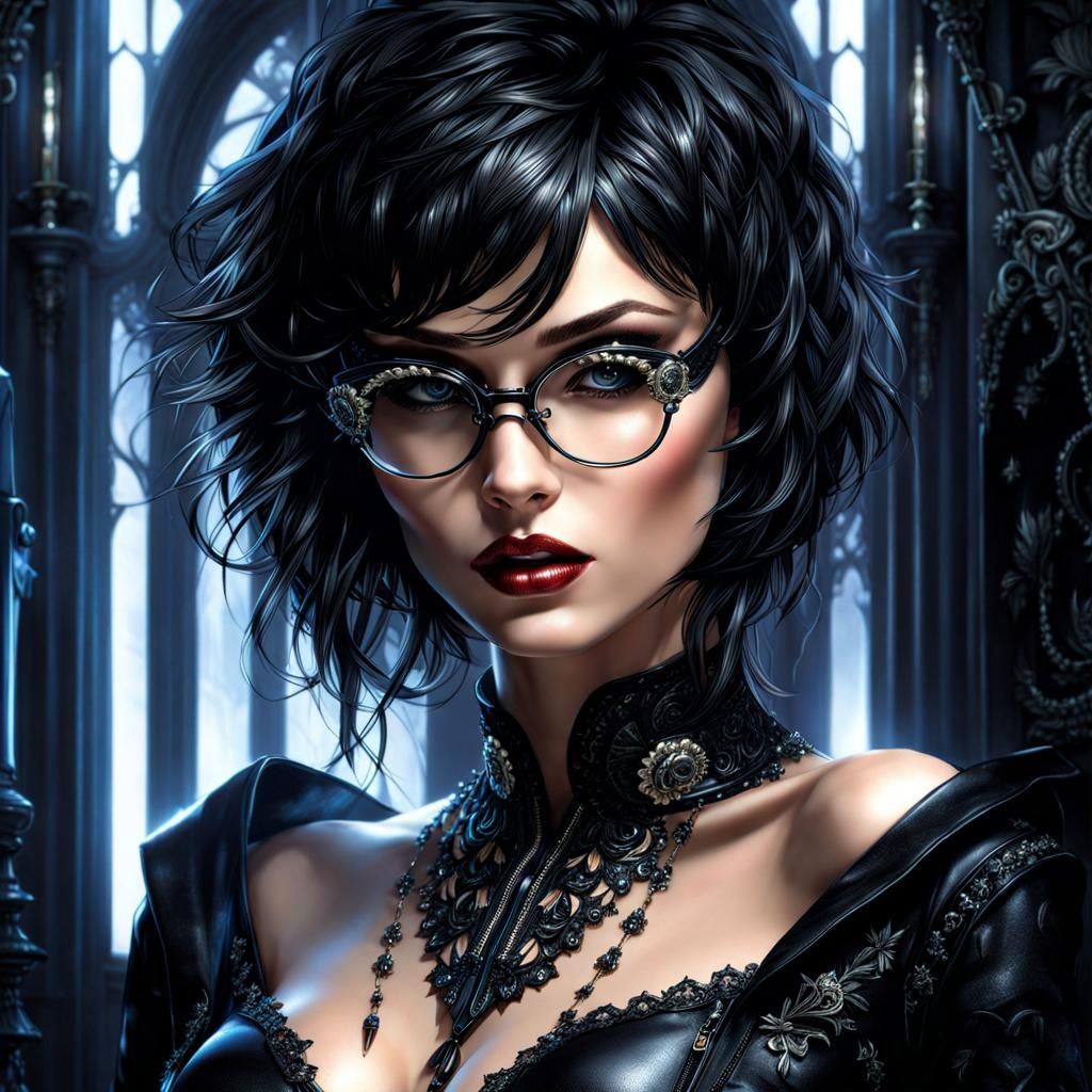 Gothic Woman in Leather and Lace: Fantasy Art