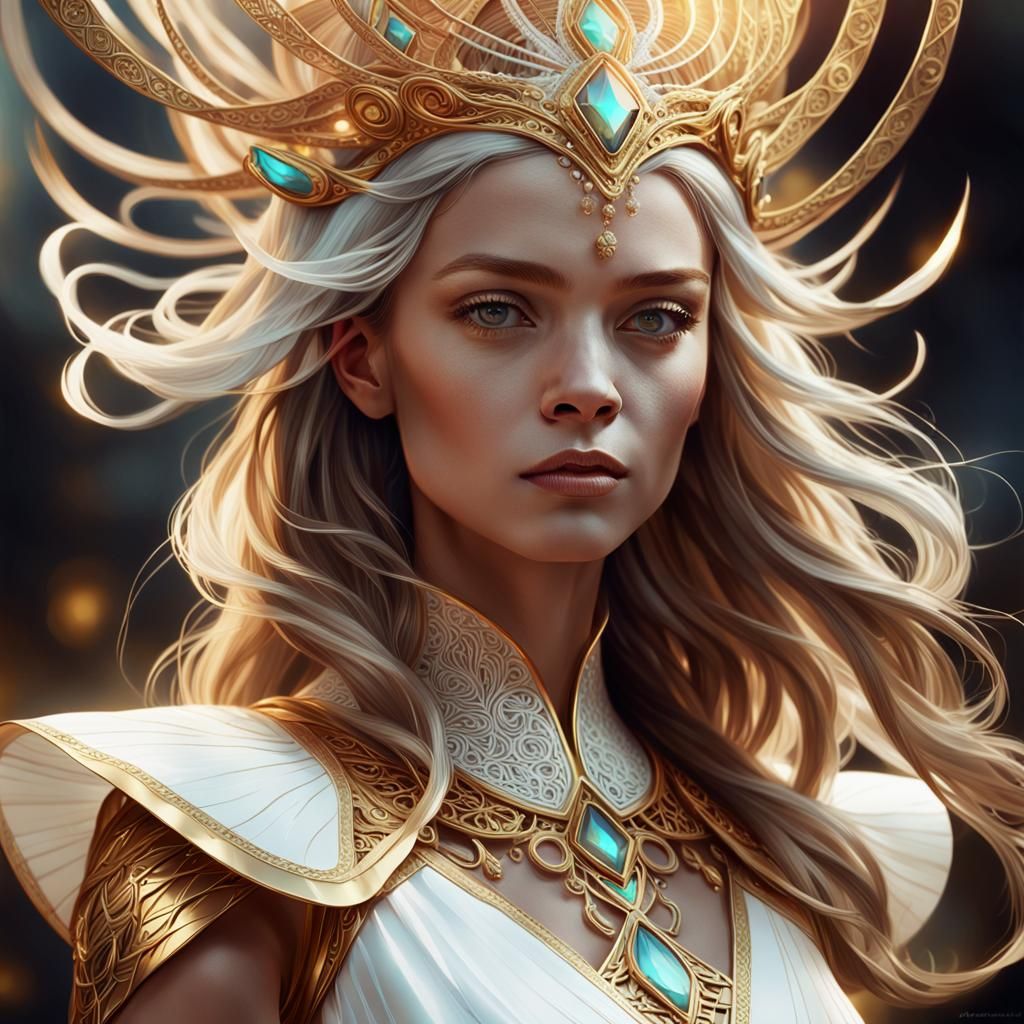 Woman with Golden Headpiece: Digital Art Portrait