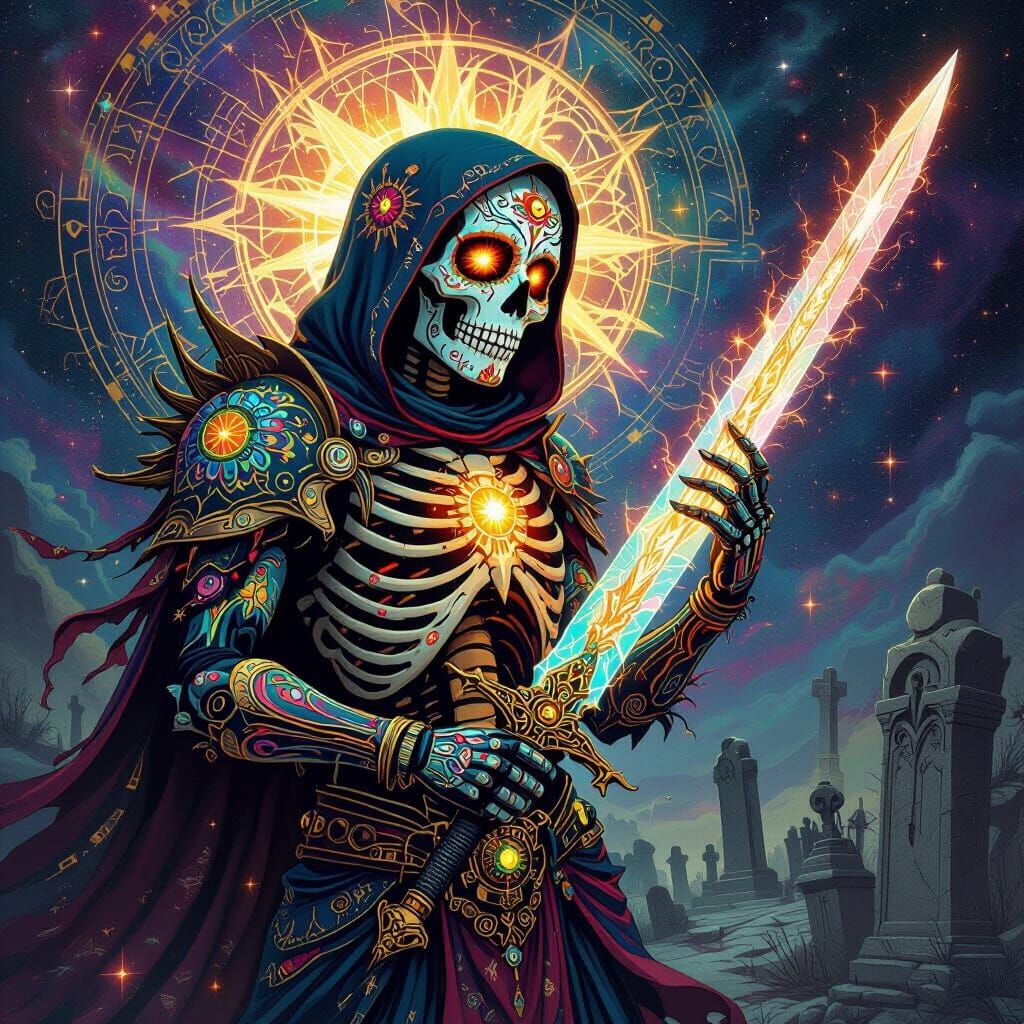 Cosmic Sugar Skull Warrior Guarding Celestial Graveyard