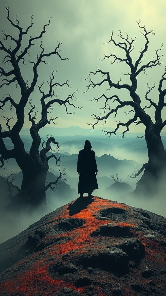 Dreamlike Figure in Surreal Landscape