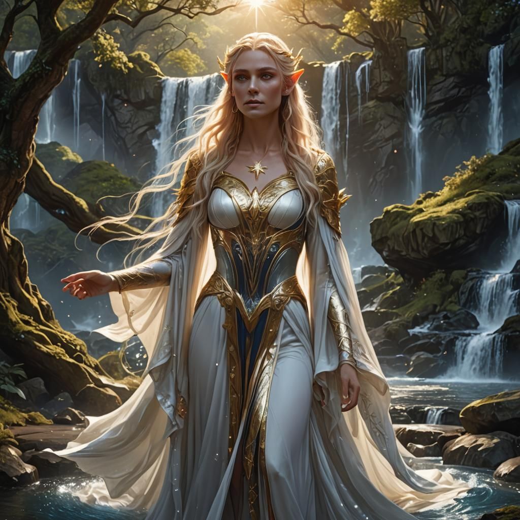 Golden Elf Queen in Silver and White