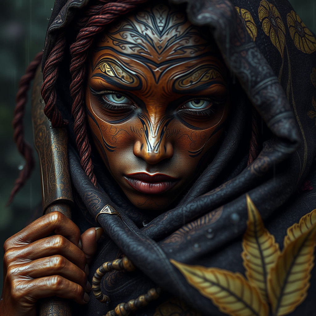 Wooden Spirit in Rainforest, Dark Fantasy Portrait