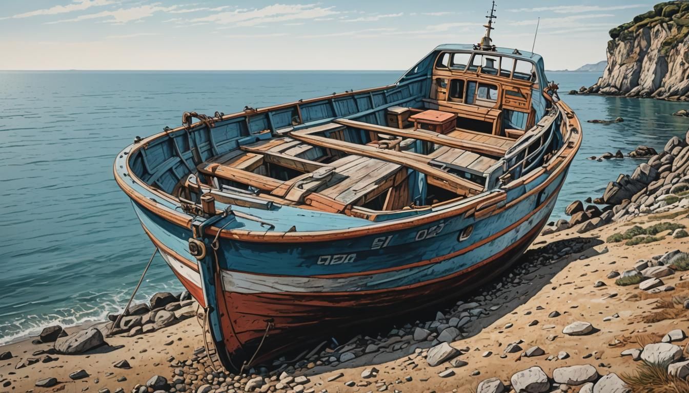 Boat Hull on Shore, Tyrrhenian Sea Horizon