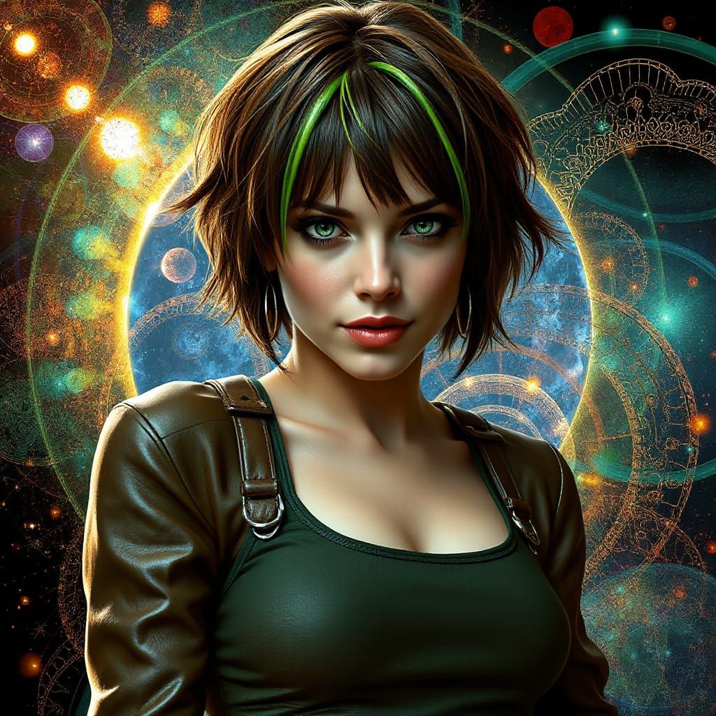 Cyberpunk Alice in 3D Holographic Cosmic Illustration